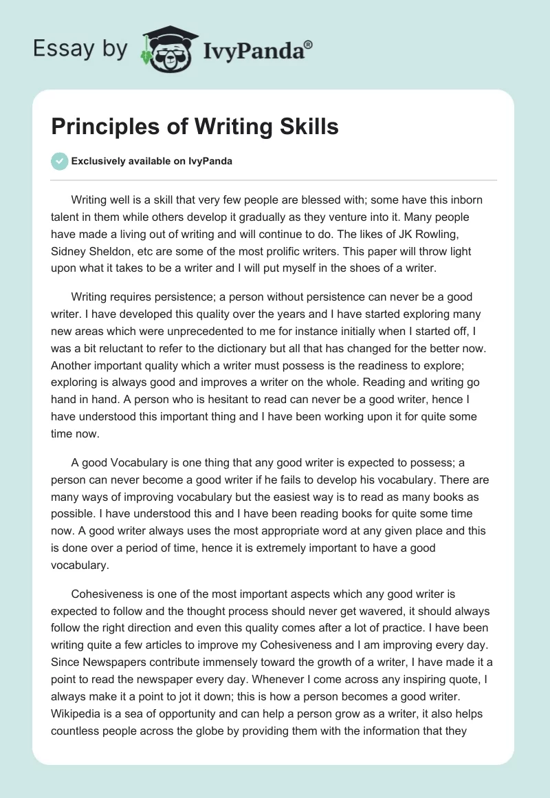 Principles of Writing Skills. Page 1