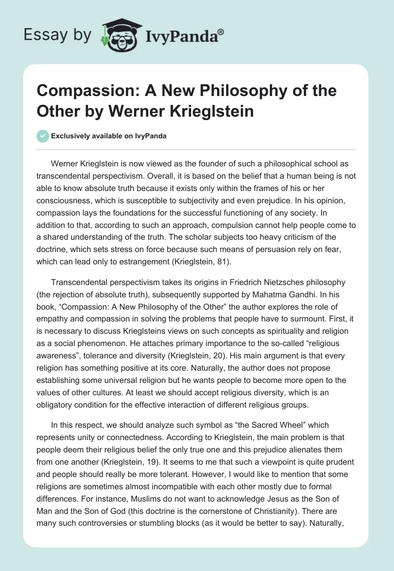 "Compassion: A New Philosophy of the Other" by Werner Krieglstein. Page 1