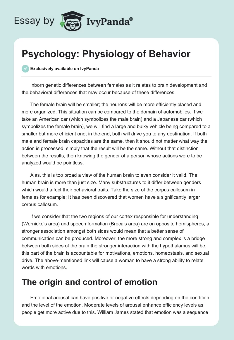 Psychology: Physiology of Behavior. Page 1