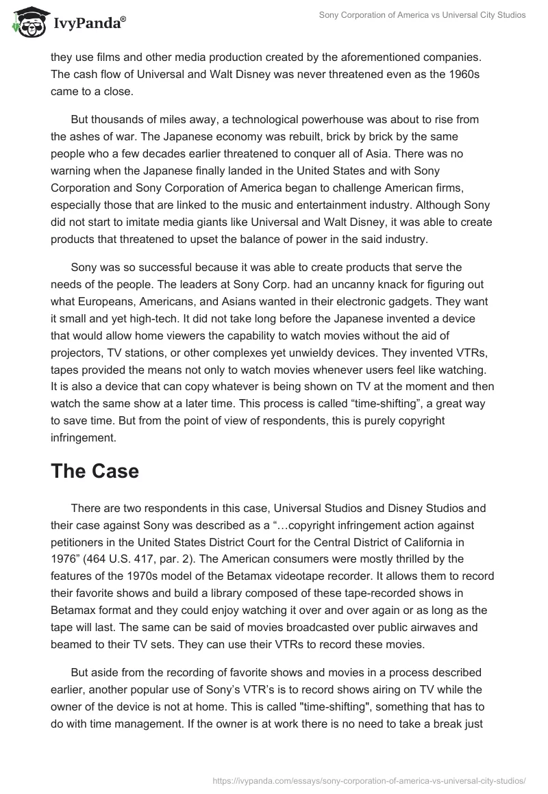 Sony Corporation of America vs Universal City Studios. Page 2