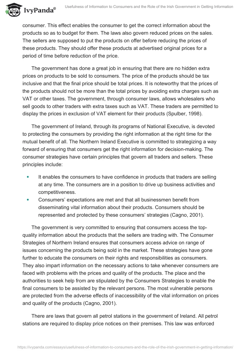 Usefulness of Information to Consumers and the Role of the Irish Government in Getting Information. Page 2