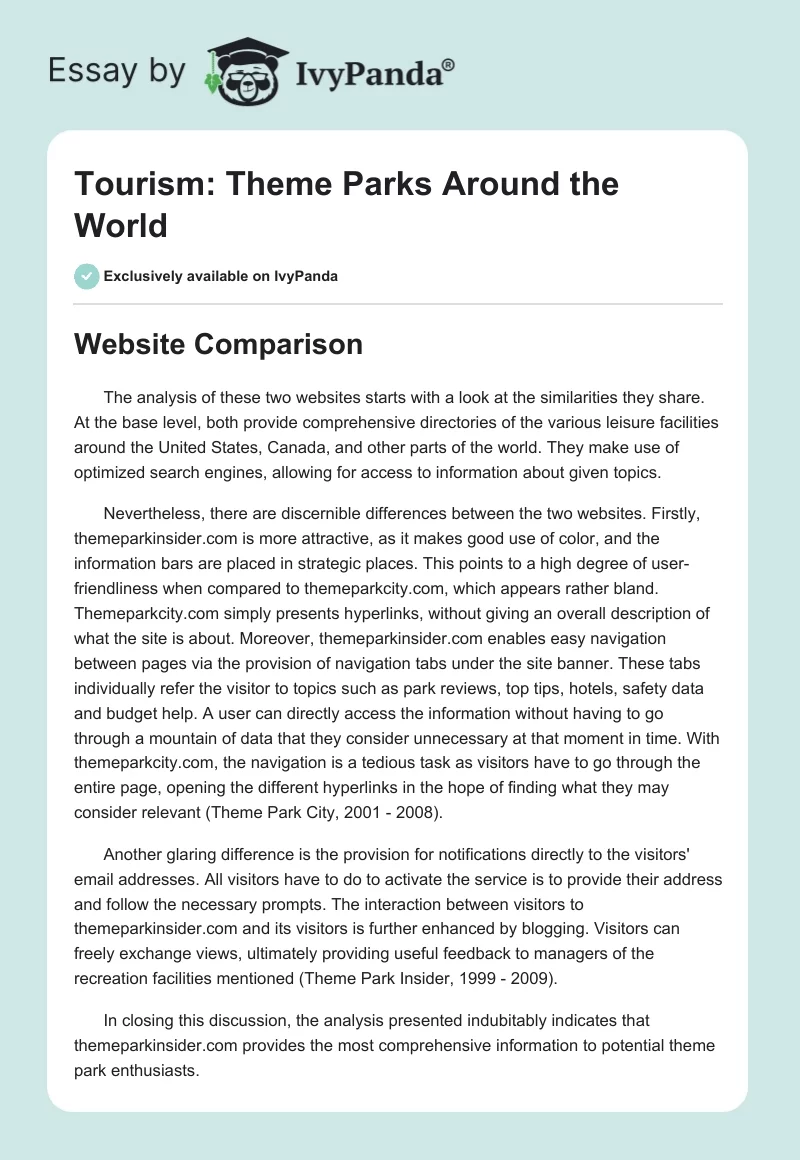 Tourism: Theme Parks Around the World. Page 1
