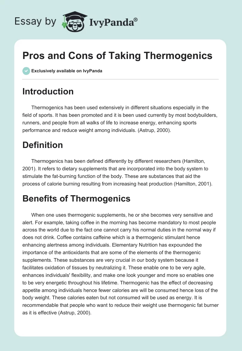 Pros and Cons of Taking Thermogenics. Page 1