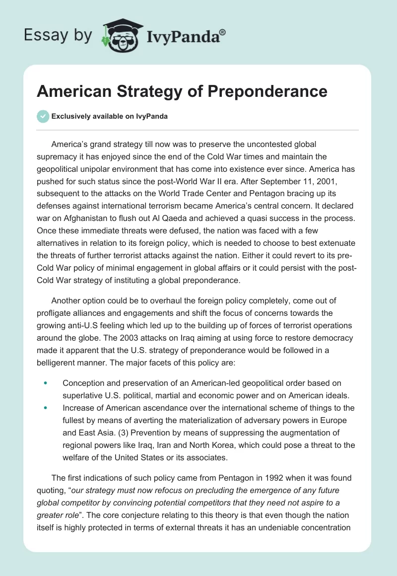 American Strategy of Preponderance. Page 1