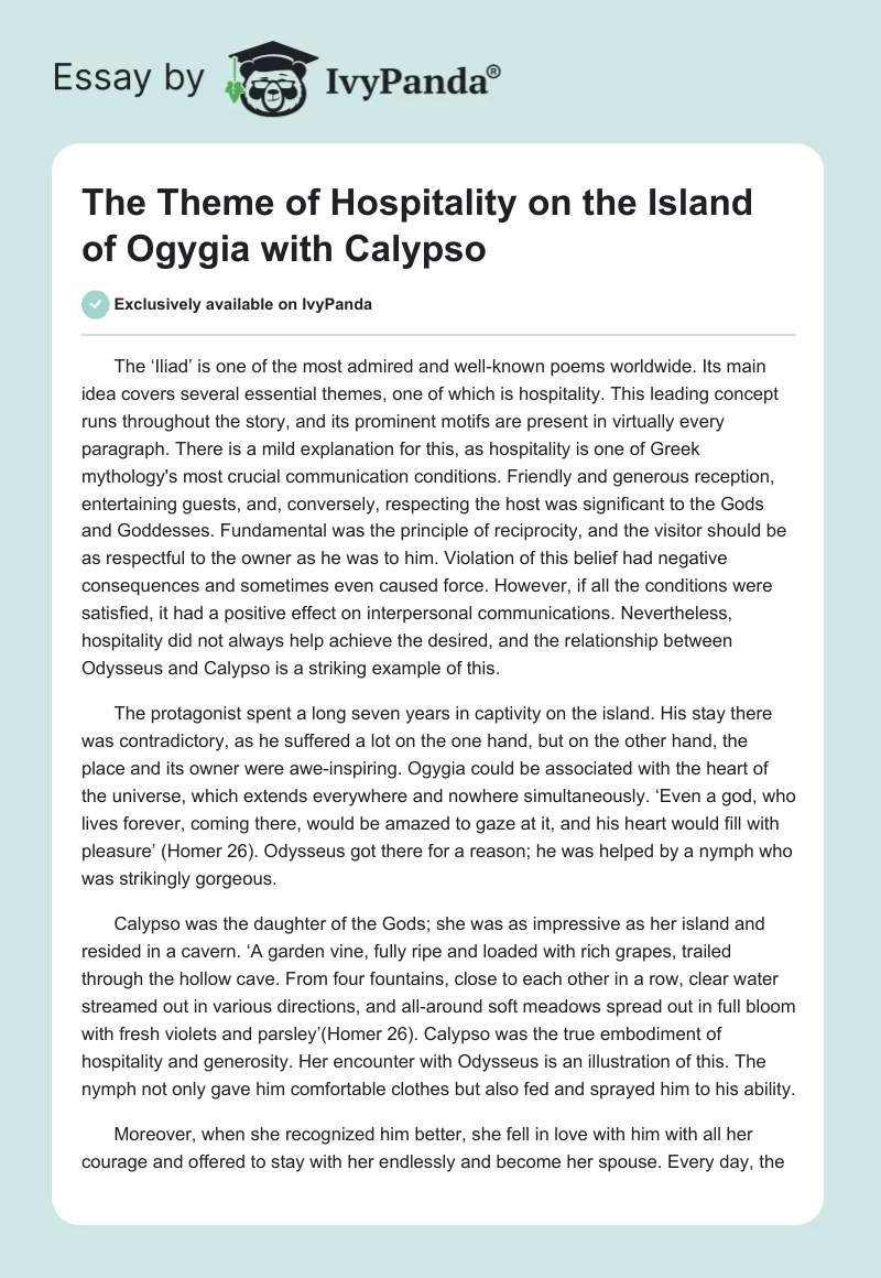 The Theme of Hospitality on the Island of Ogygia with Calypso. Page 1