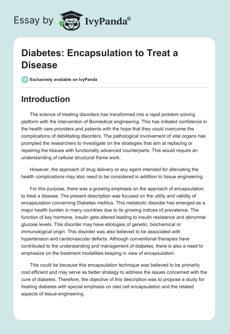 Diabetes: Encapsulation to Treat a Disease. Page 1
