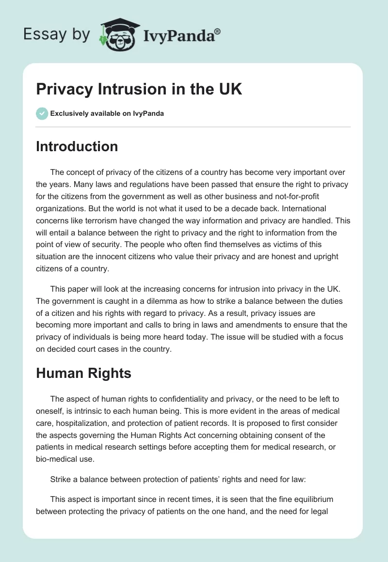 Privacy Intrusion in the UK. Page 1