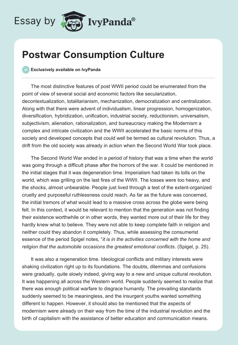 Postwar Consumption Culture. Page 1