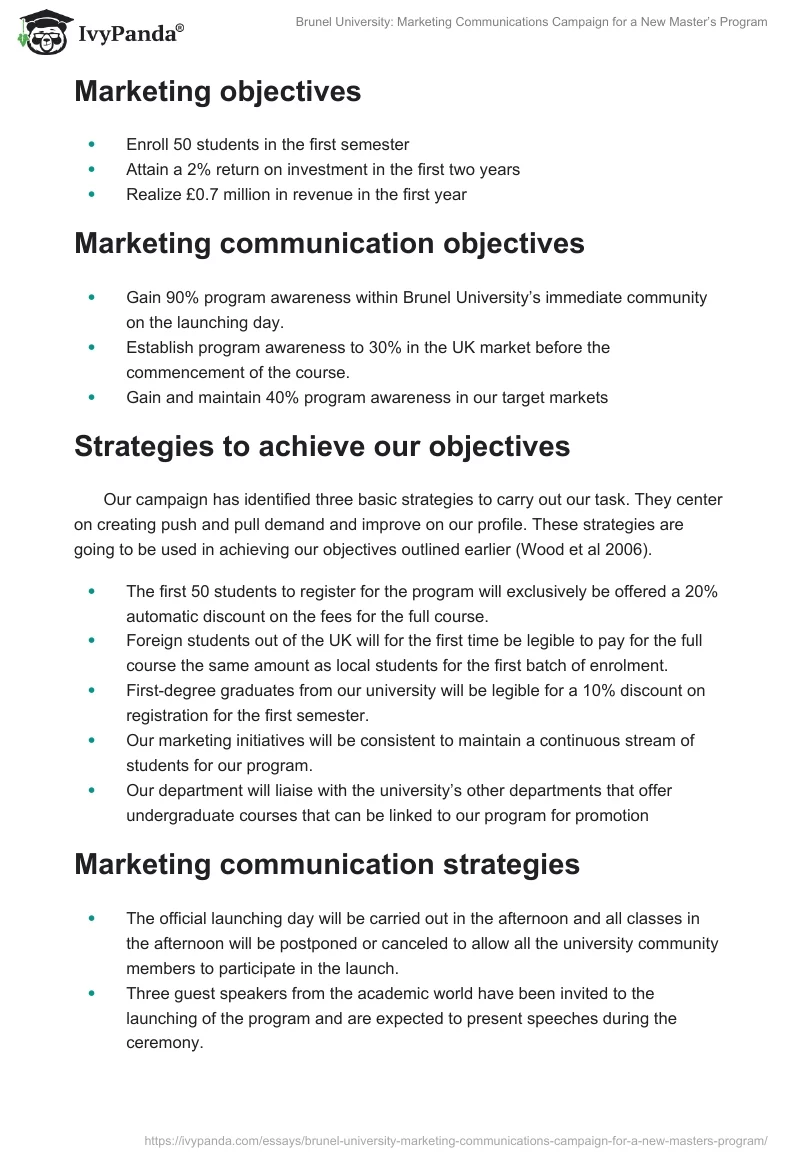 Brunel University: Marketing Communications Campaign for a New Master’s Program. Page 4