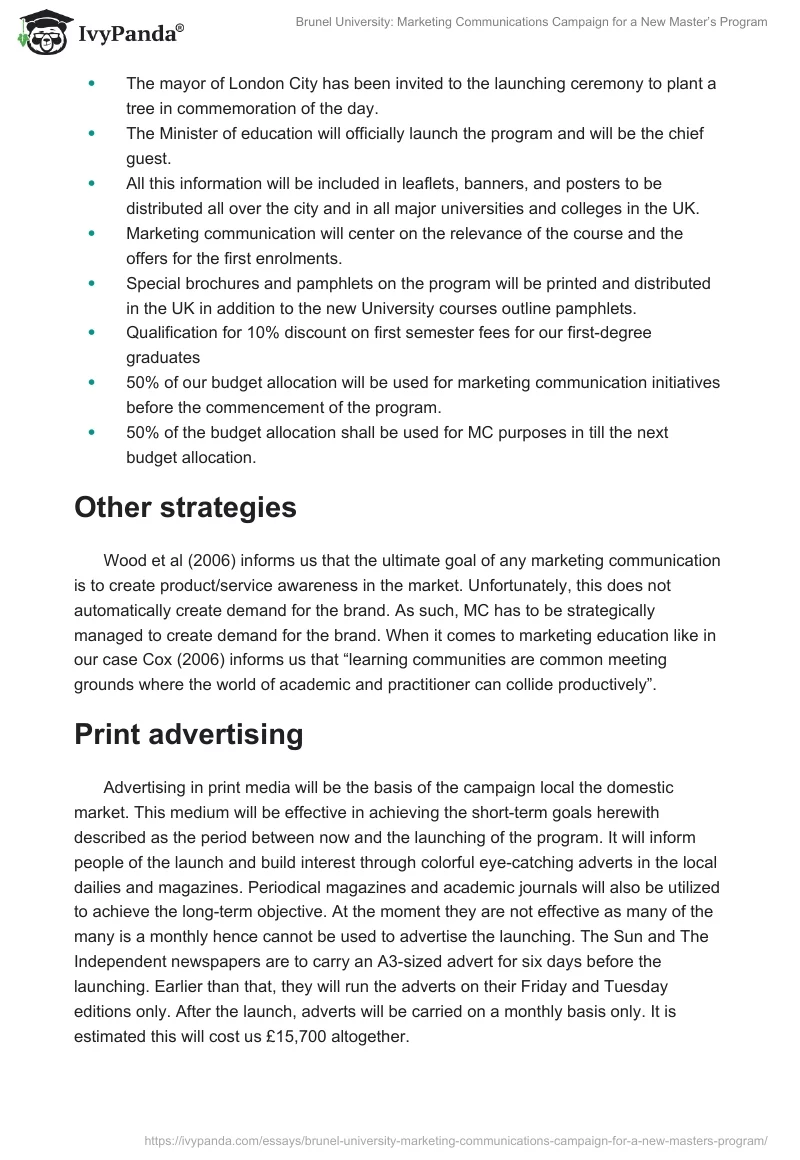 Brunel University: Marketing Communications Campaign for a New Master’s Program. Page 5