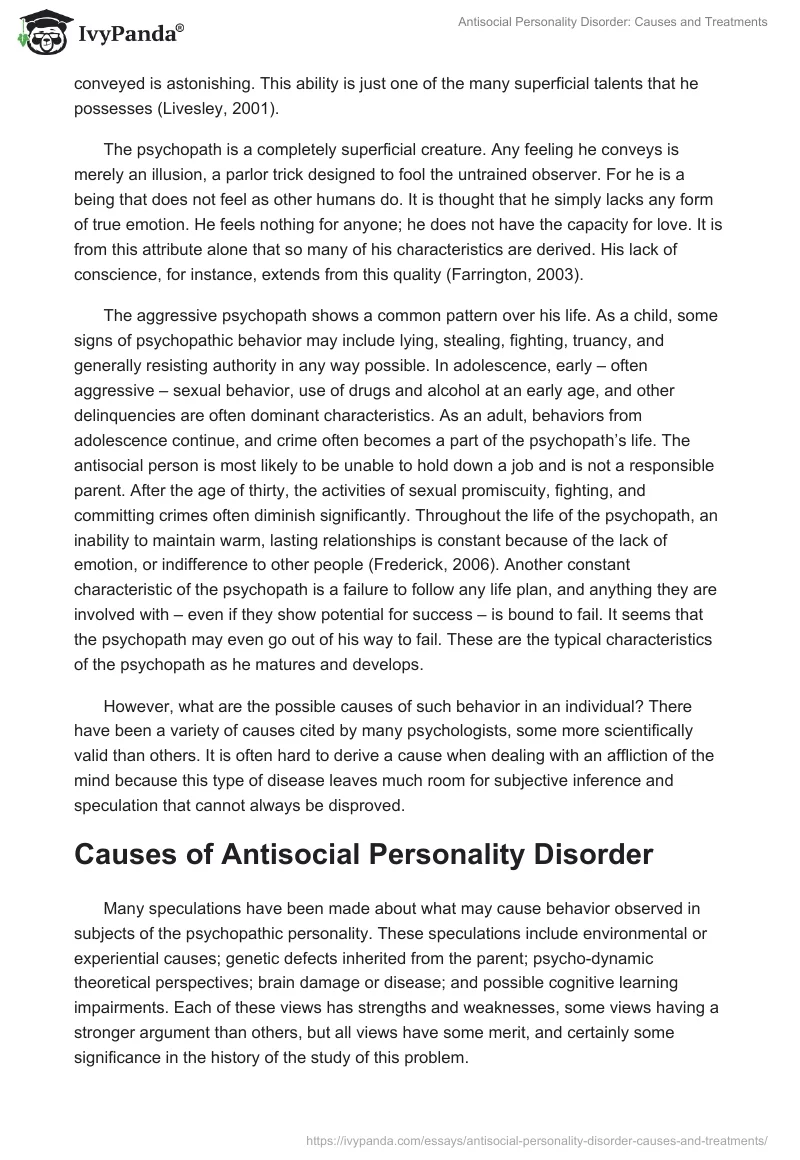 Antisocial Personality Disorder: Causes and Treatments. Page 2