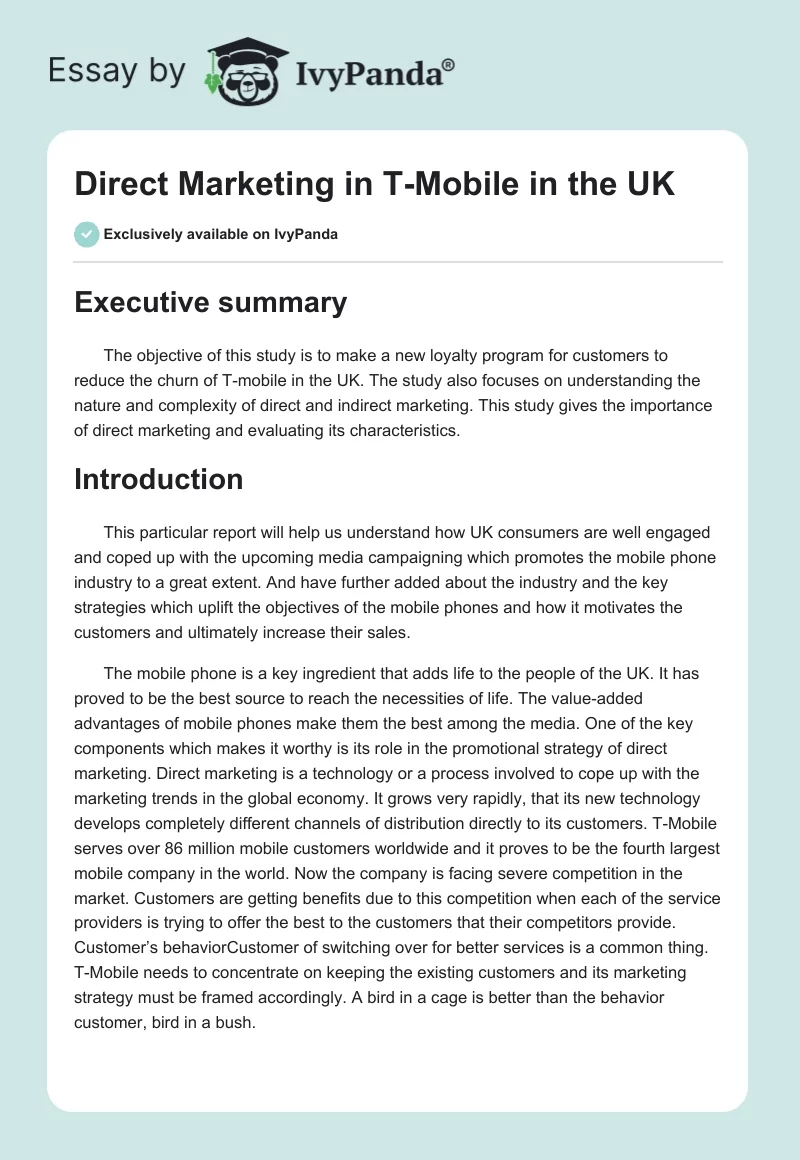 Direct Marketing in T-Mobile in the UK. Page 1