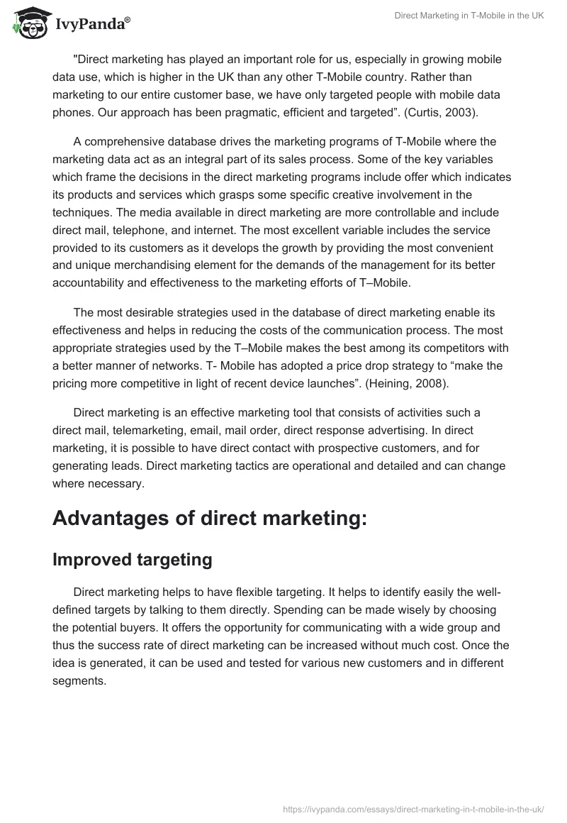 Direct Marketing in T-Mobile in the UK. Page 2