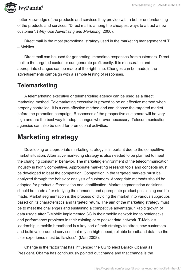 Direct Marketing in T-Mobile in the UK. Page 4