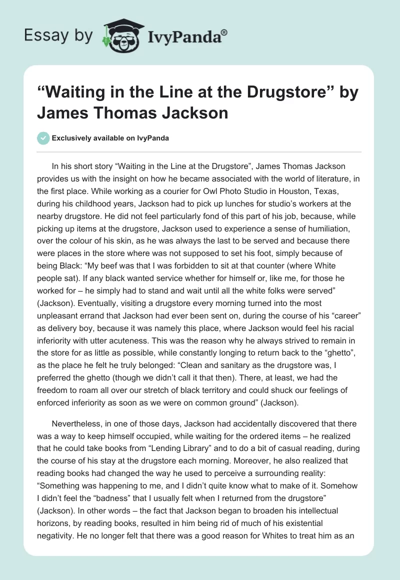 “Waiting in the Line at the Drugstore” by James Thomas Jackson. Page 1