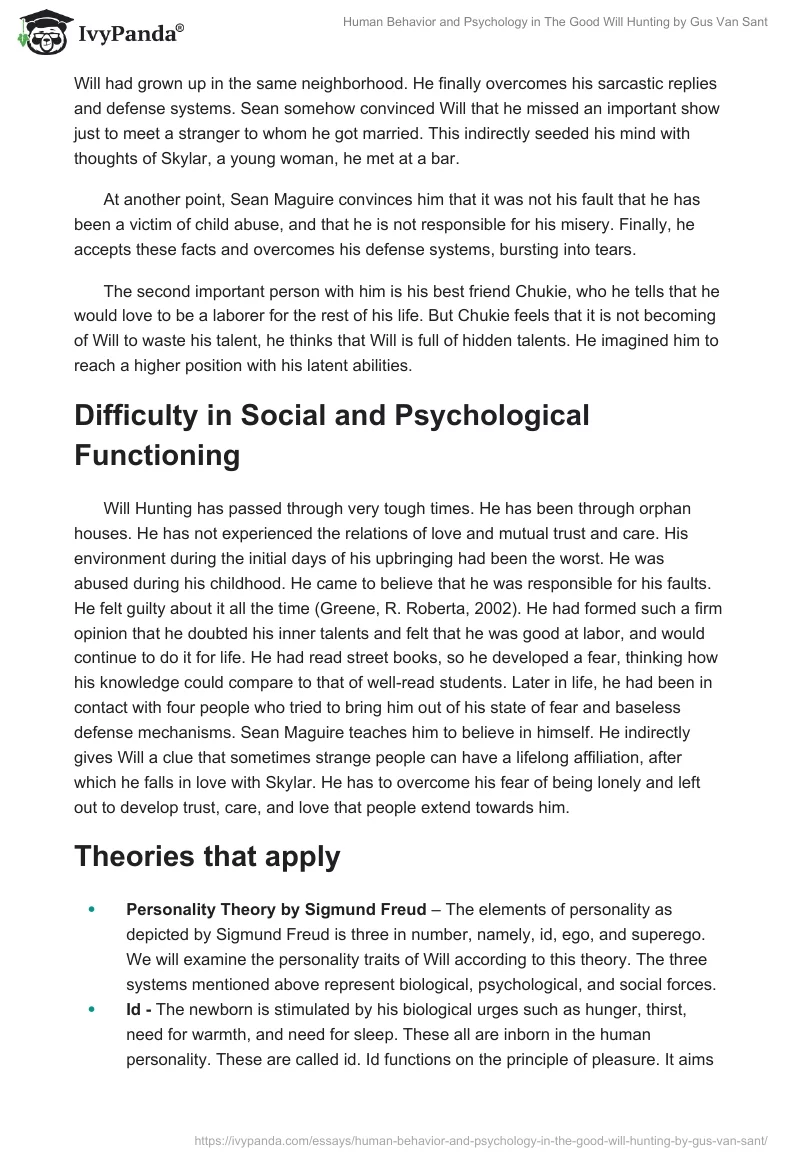Human Behavior and Psychology in "The Good Will Hunting" by Gus Van Sant. Page 2
