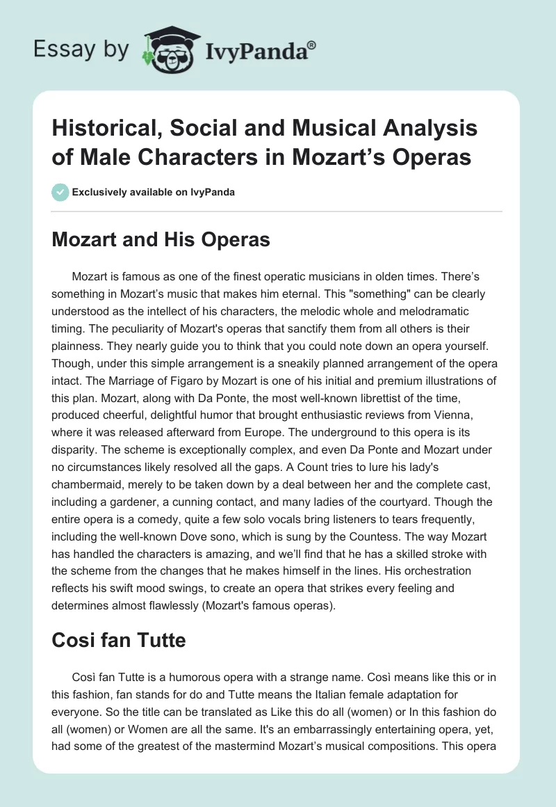 Historical, Social and Musical Analysis of Male Characters in Mozart’s Operas. Page 1