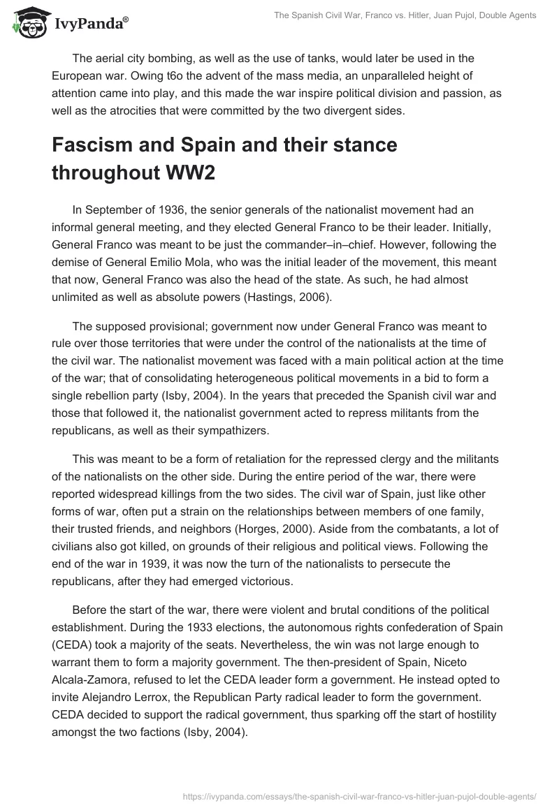 The Spanish Civil War, Franco vs. Hitler, Juan Pujol, Double Agents. Page 2