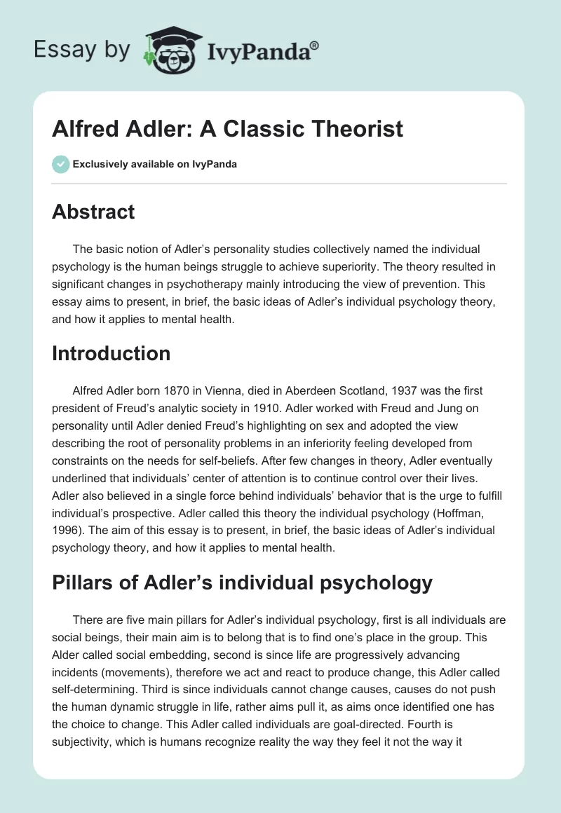 Alfred Adler: A Classic Theorist. Page 1