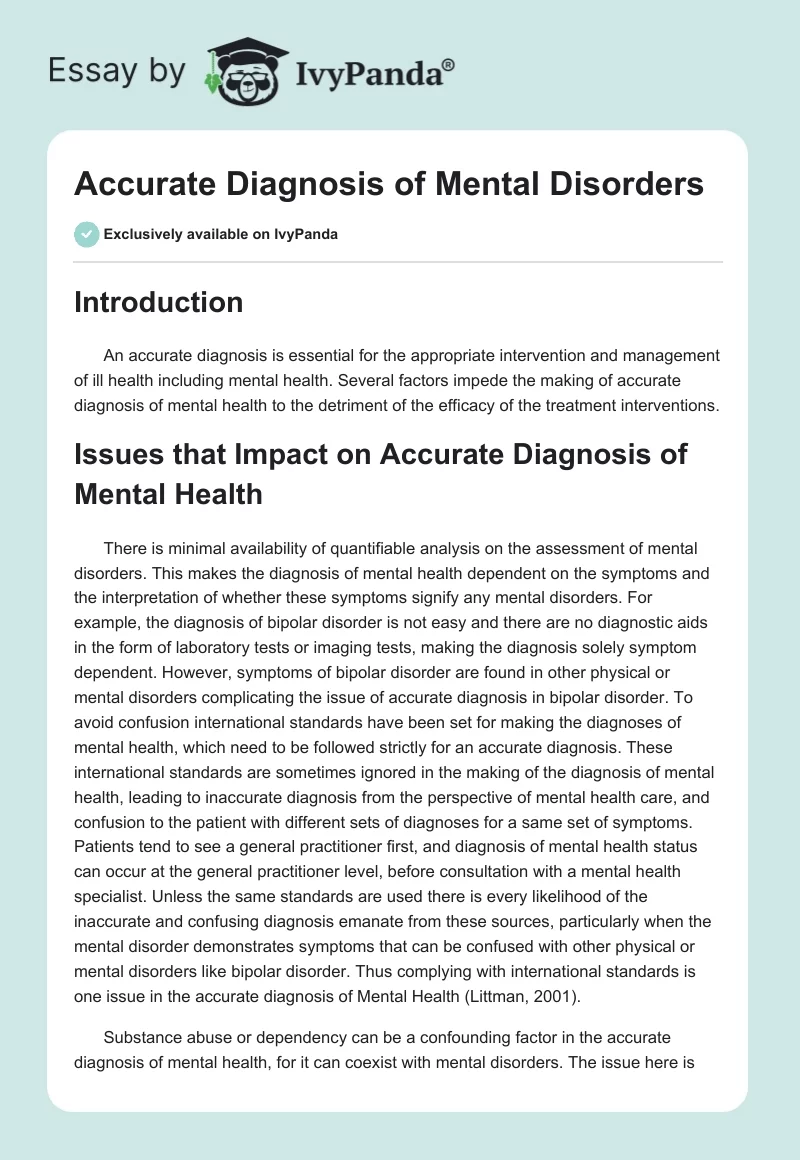 Accurate Diagnosis of Mental Disorders. Page 1