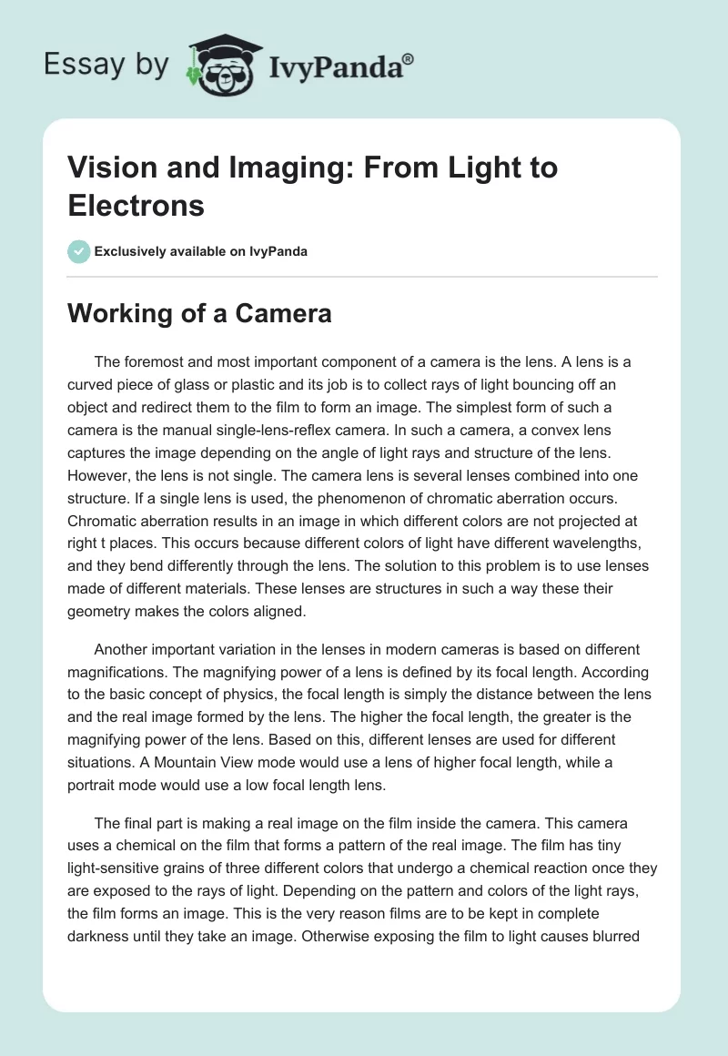 Vision and Imaging: From Light to Electrons. Page 1