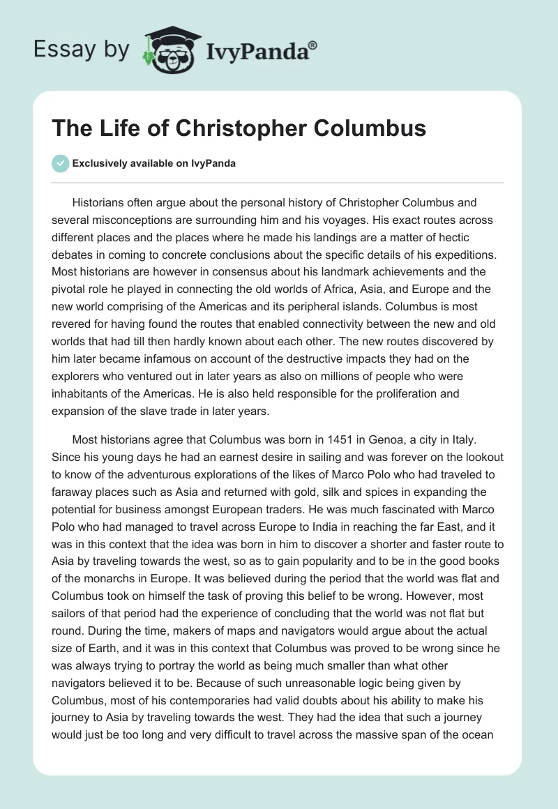 The Life of Christopher Columbus. Page 1
