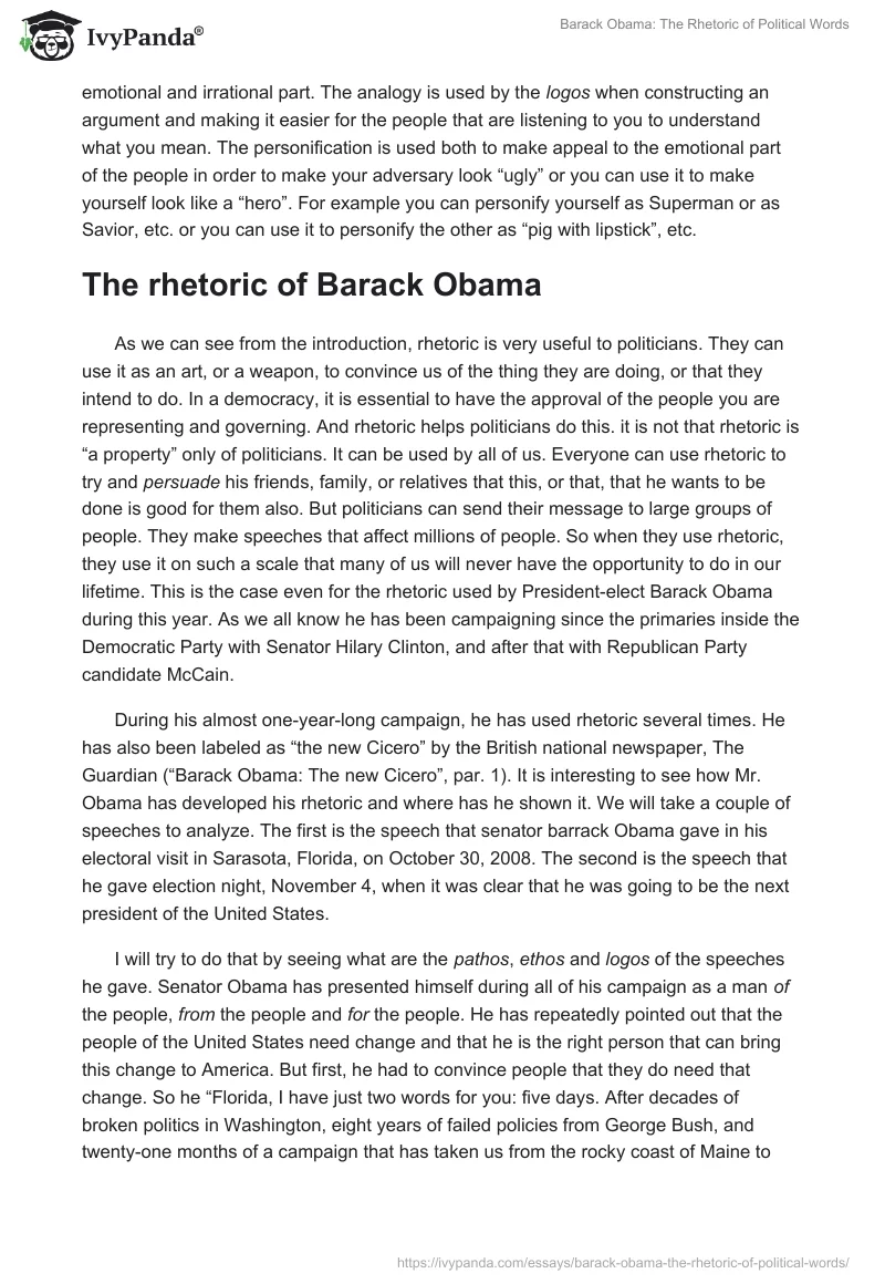 Barack Obama: The Rhetoric of Political Words. Page 3