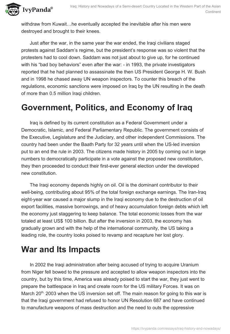 Iraq: History and Nowadays of a Semi-desert Country Located in the Western Part of the Asian Continent. Page 3