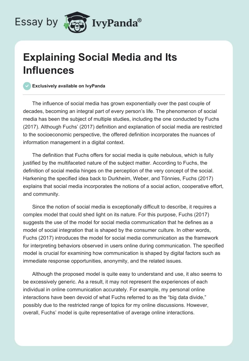 Explaining Social Media and Its Influences. Page 1