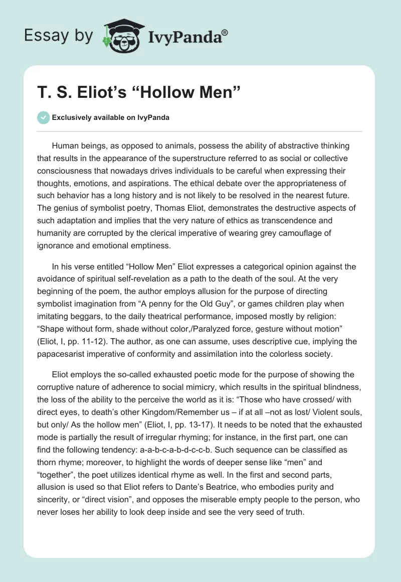 T. S. Eliot’s “Hollow Men”. Page 1