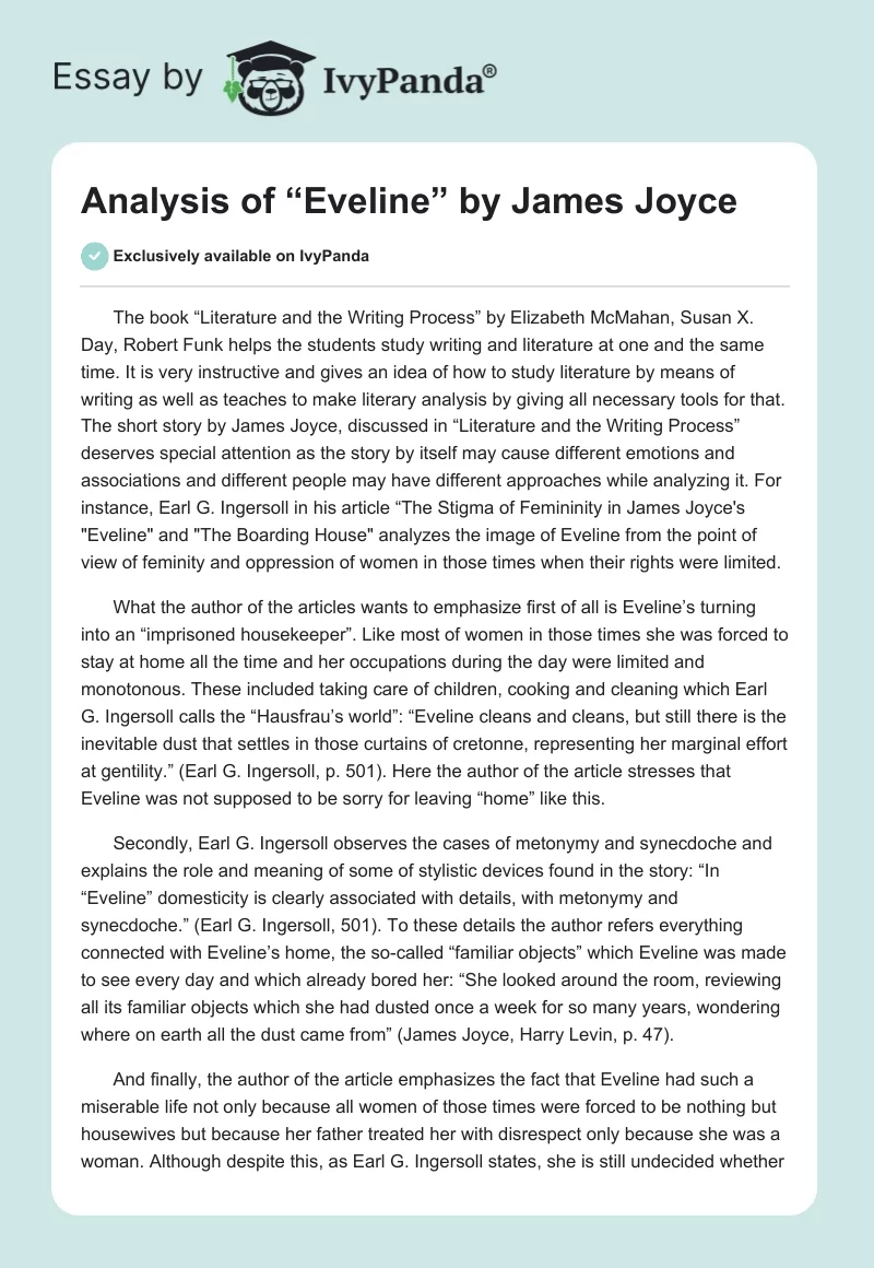 Analysis of “Eveline” by James Joyce. Page 1