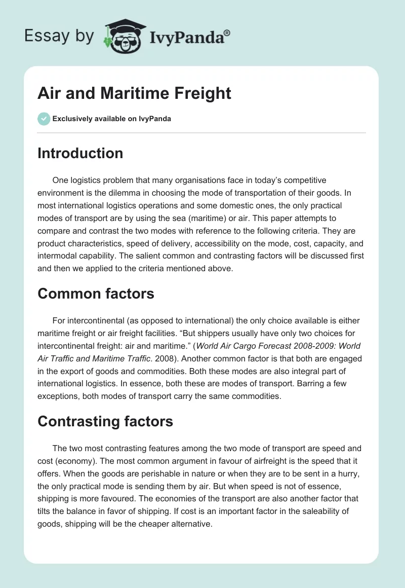 Air and Maritime Freight. Page 1