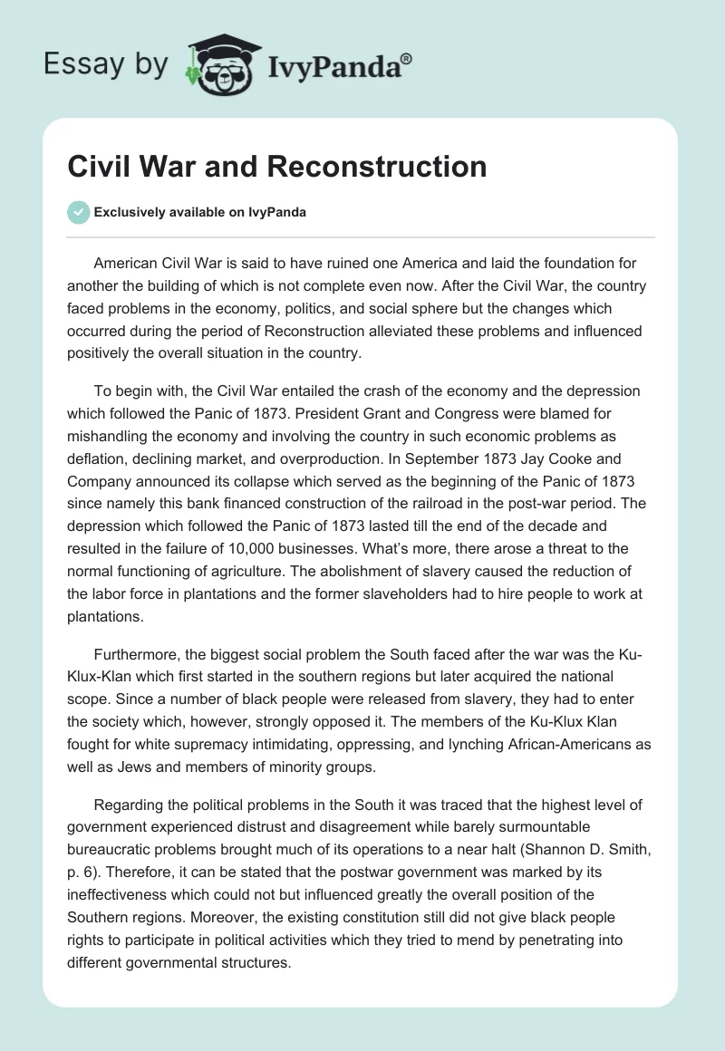 Civil War and Reconstruction. Page 1