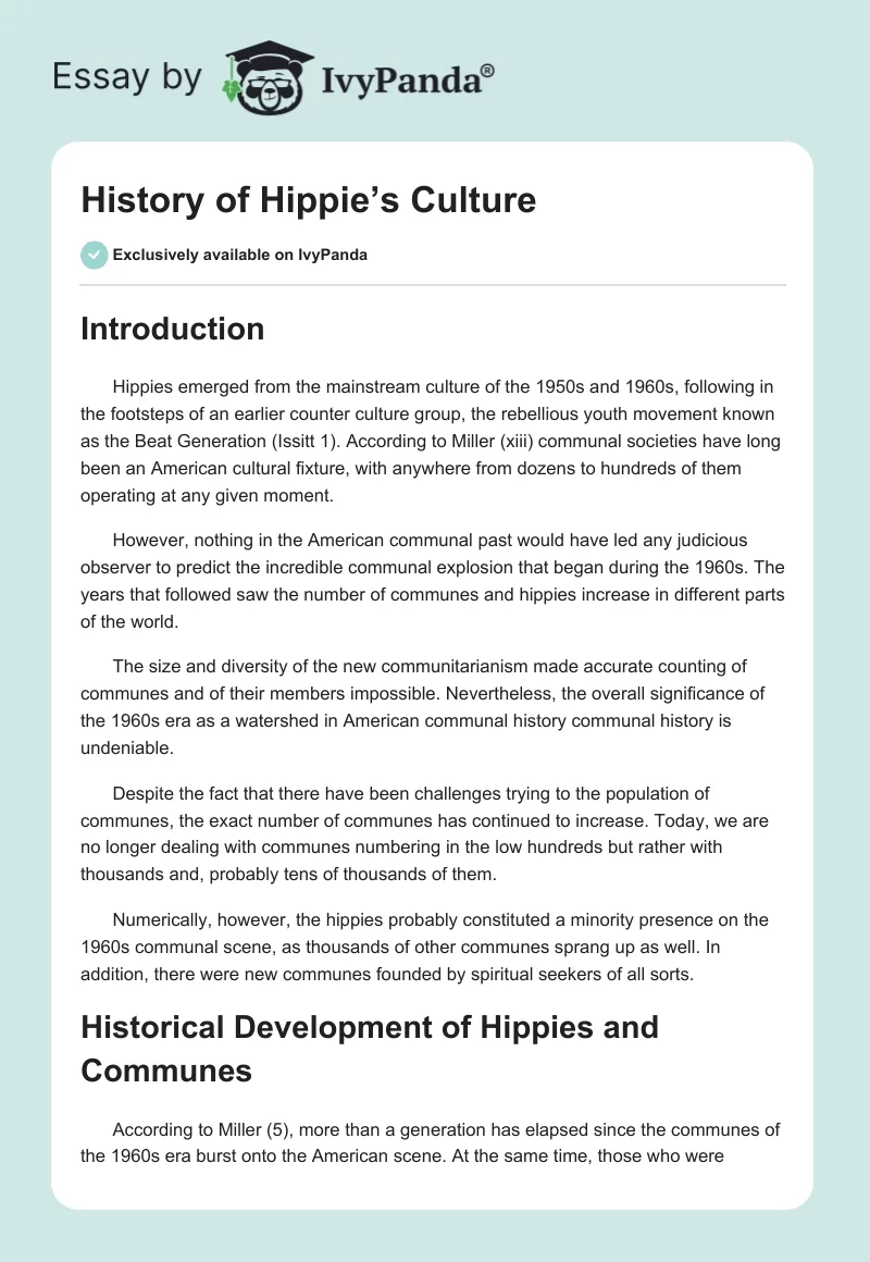 History of Hippie’s Culture. Page 1