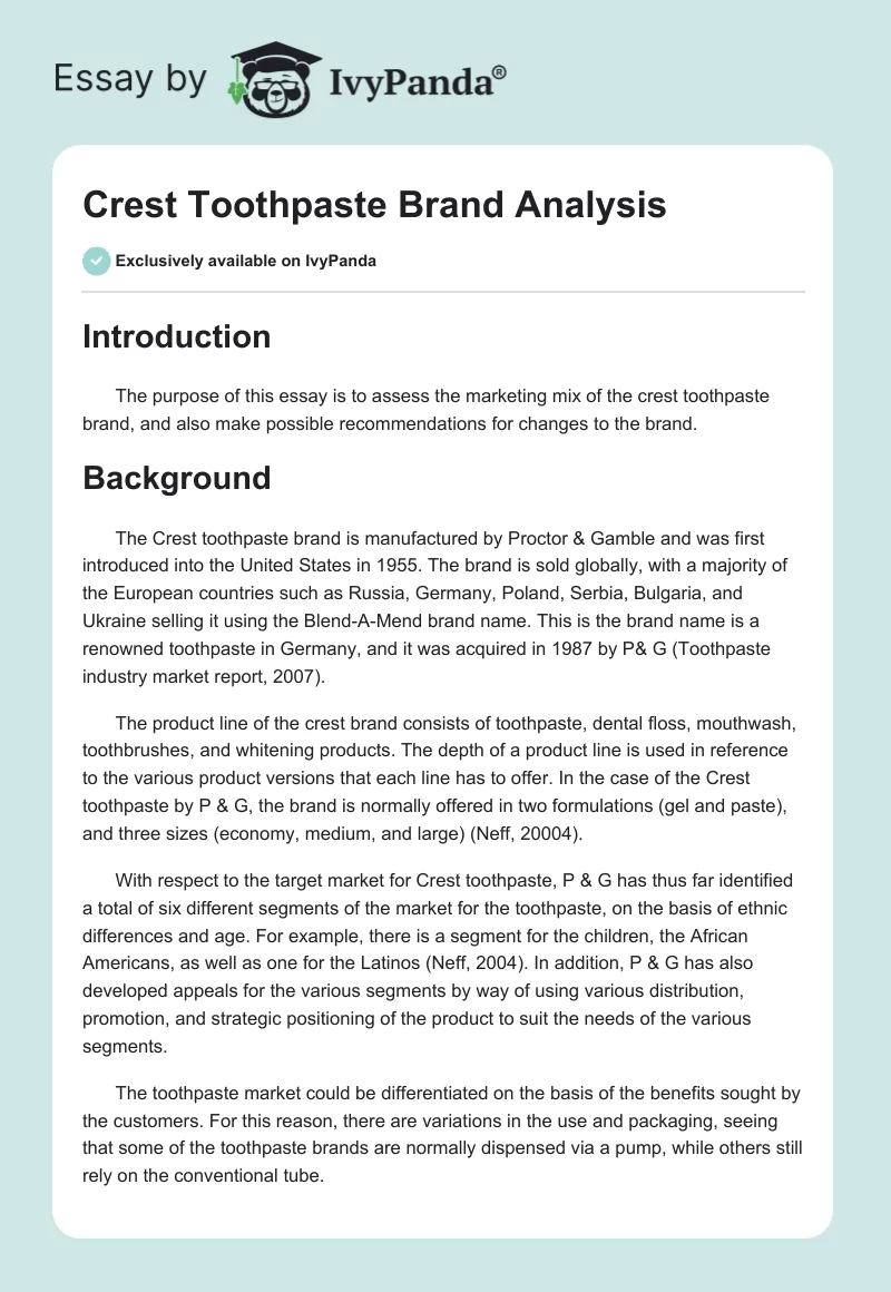 Crest Toothpaste Brand Analysis. Page 1
