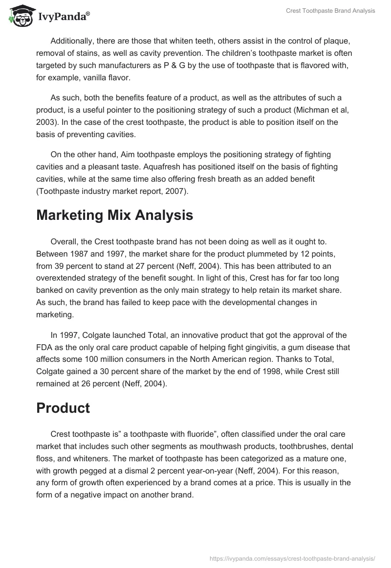 Crest Toothpaste Brand Analysis. Page 2