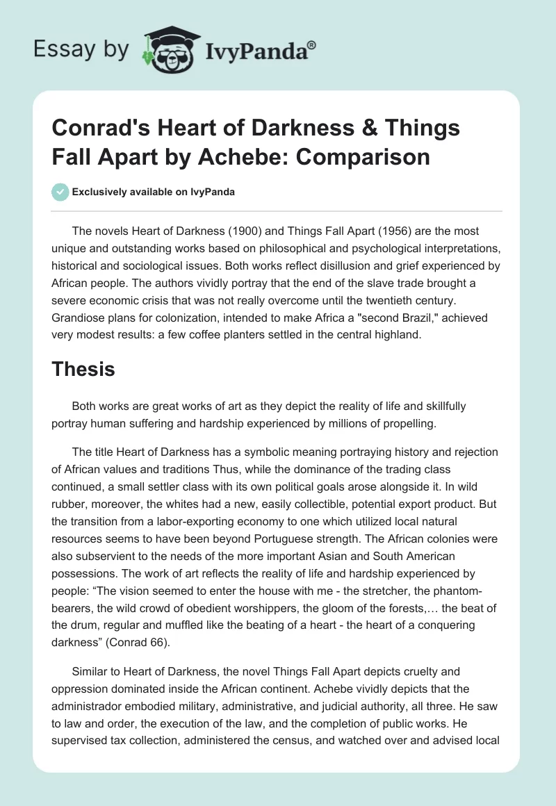 Conrad's "Heart of Darkness" & "Things Fall Apart" by Achebe: Comparison. Page 1