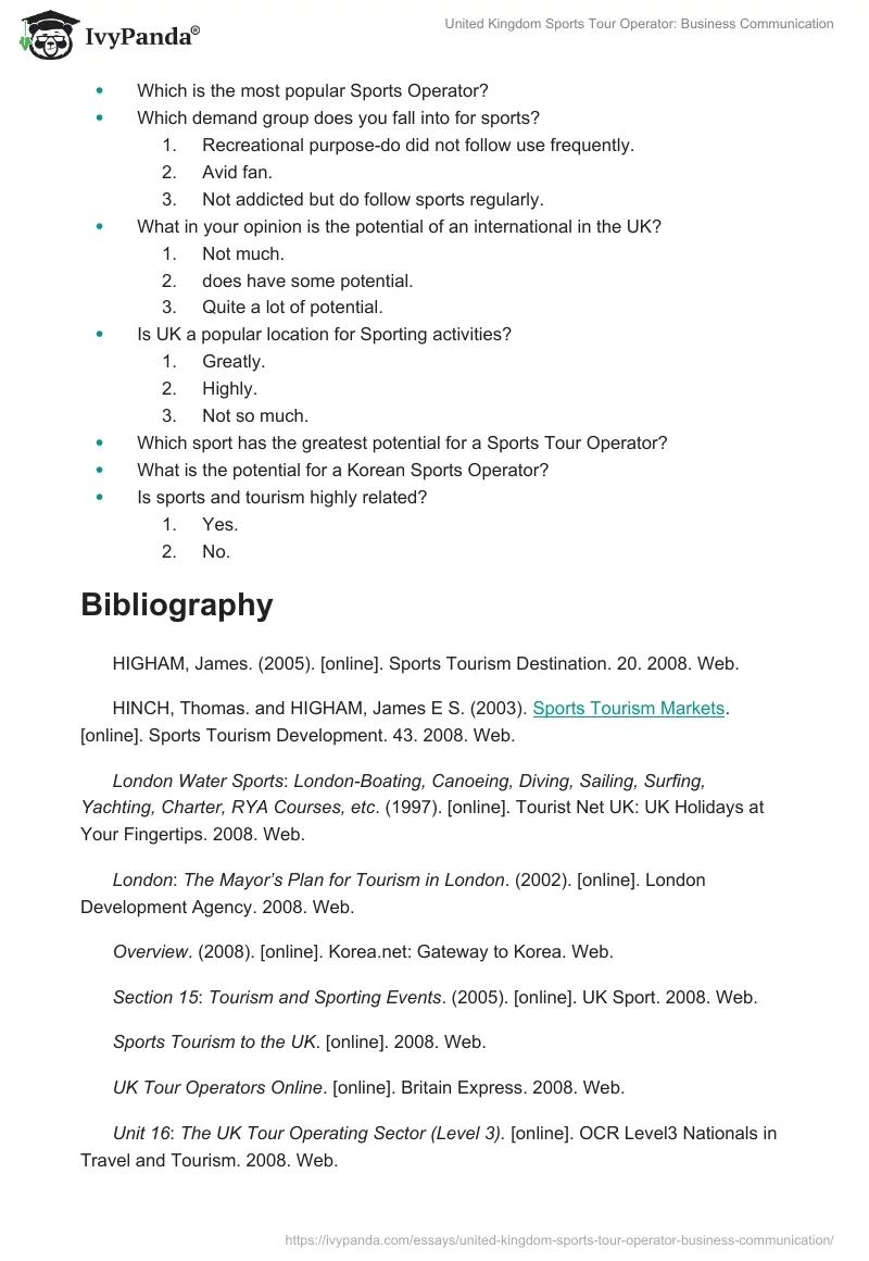 United Kingdom Sports Tour Operator: Business Communication. Page 5