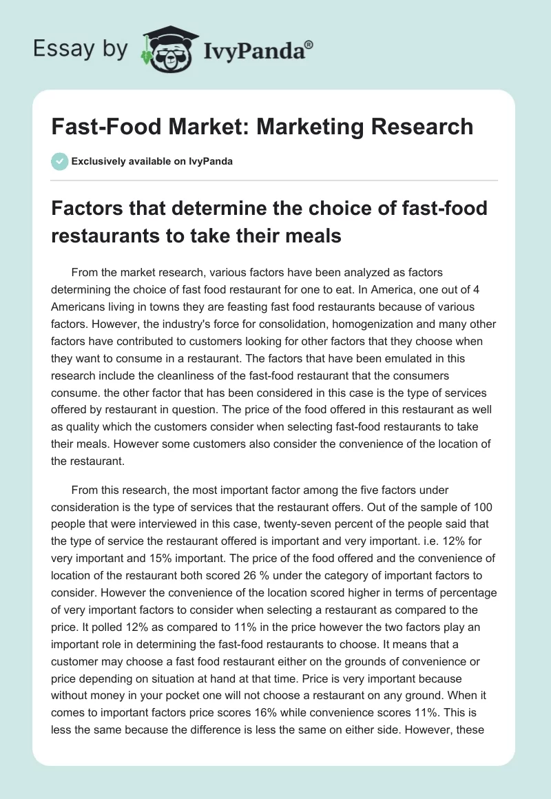 Fast-Food Market: Marketing Research. Page 1