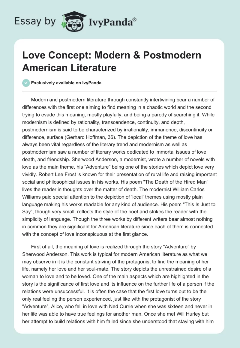 Love Concept: Modern & Postmodern American Literature. Page 1