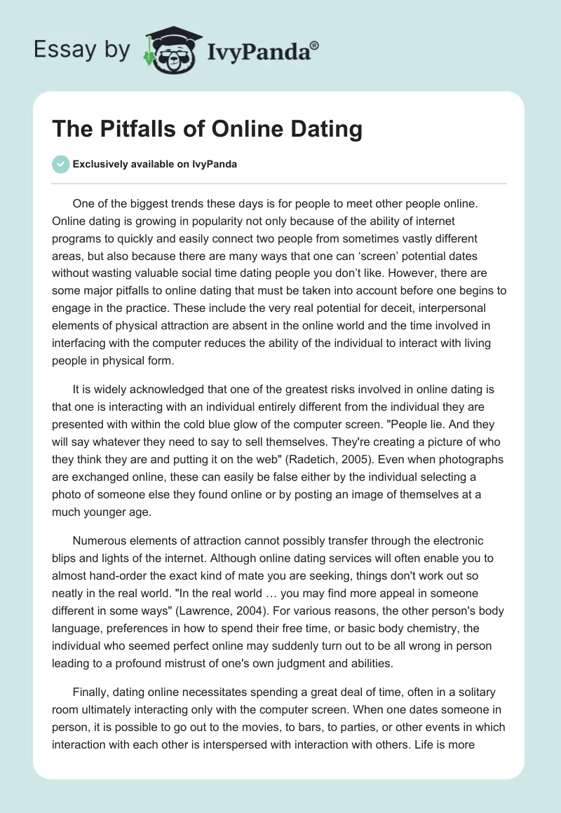 The Pitfalls of Online Dating. Page 1