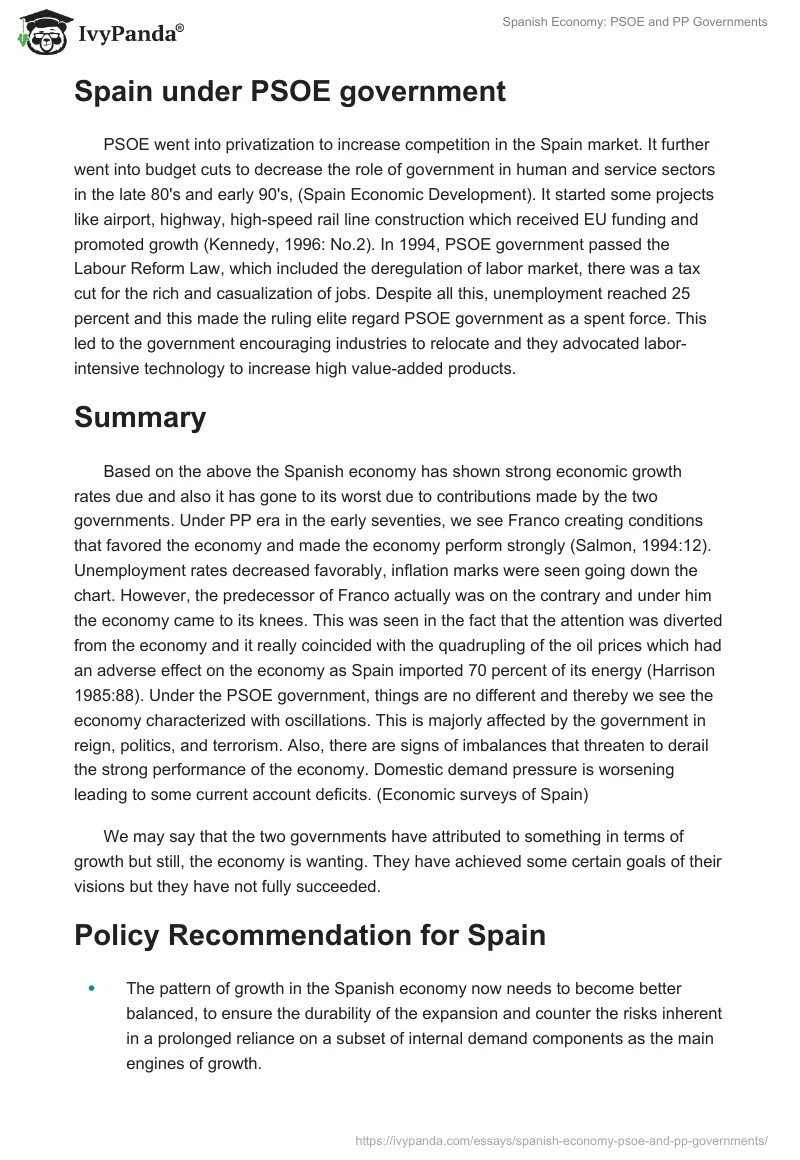Spanish Economy: PSOE and PP Governments. Page 2