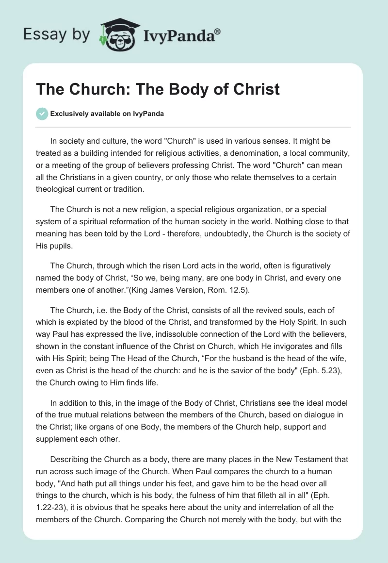 The Church: The Body of Christ. Page 1