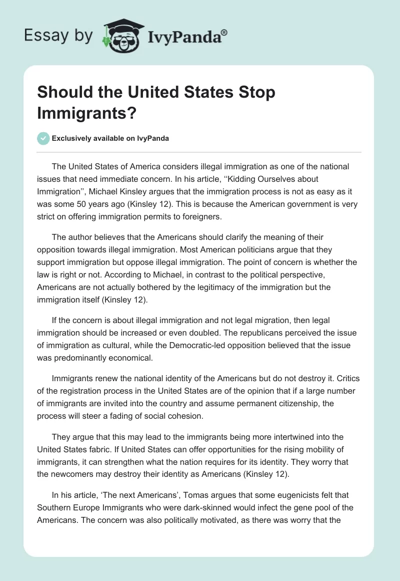 Should the United States Stop Immigrants?. Page 1
