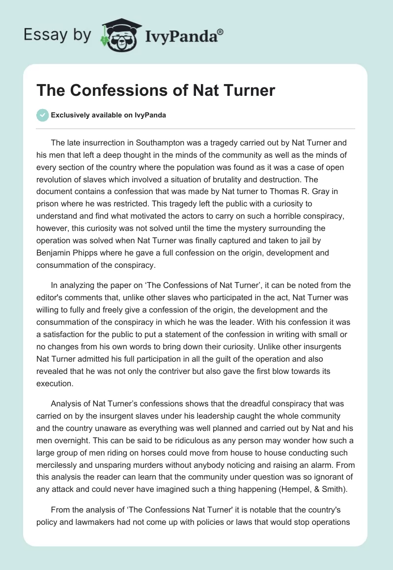 The Confessions of Nat Turner. Page 1
