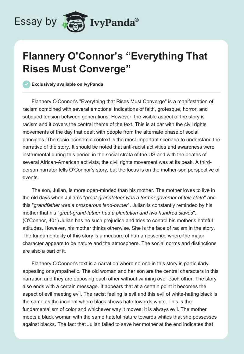 Flannery O’Connor’s “Everything That Rises Must Converge”. Page 1