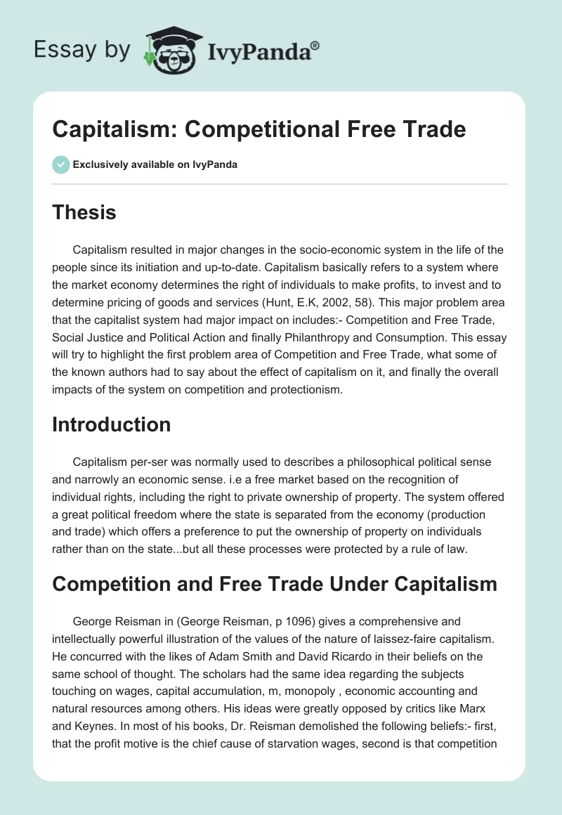Capitalism: Competitional Free Trade. Page 1