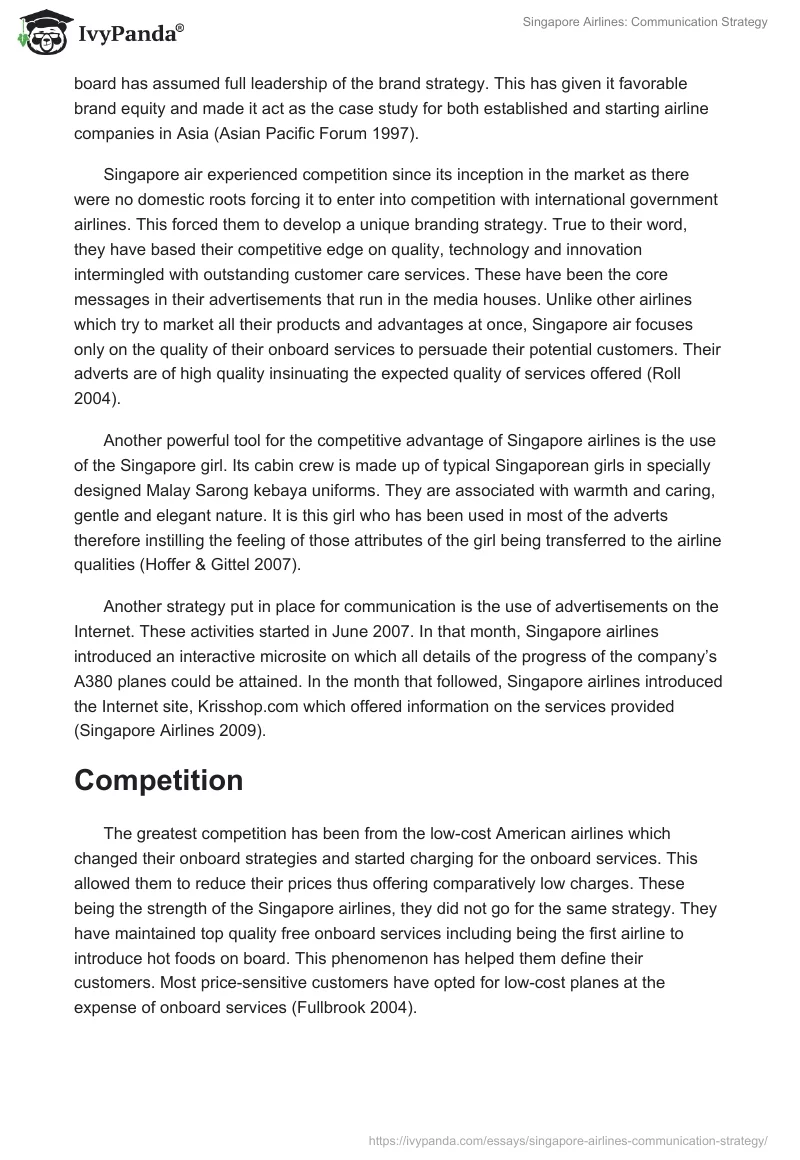 Singapore Airlines: Communication Strategy. Page 3