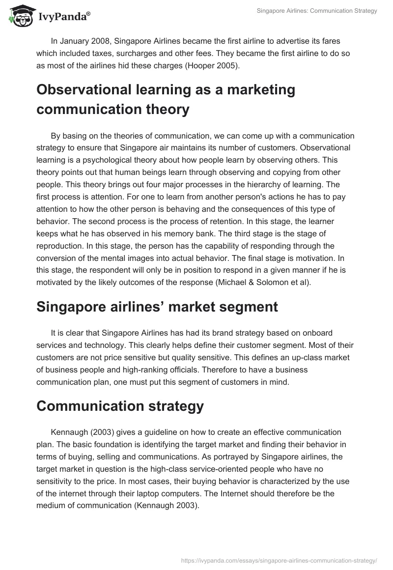 Singapore Airlines: Communication Strategy. Page 4