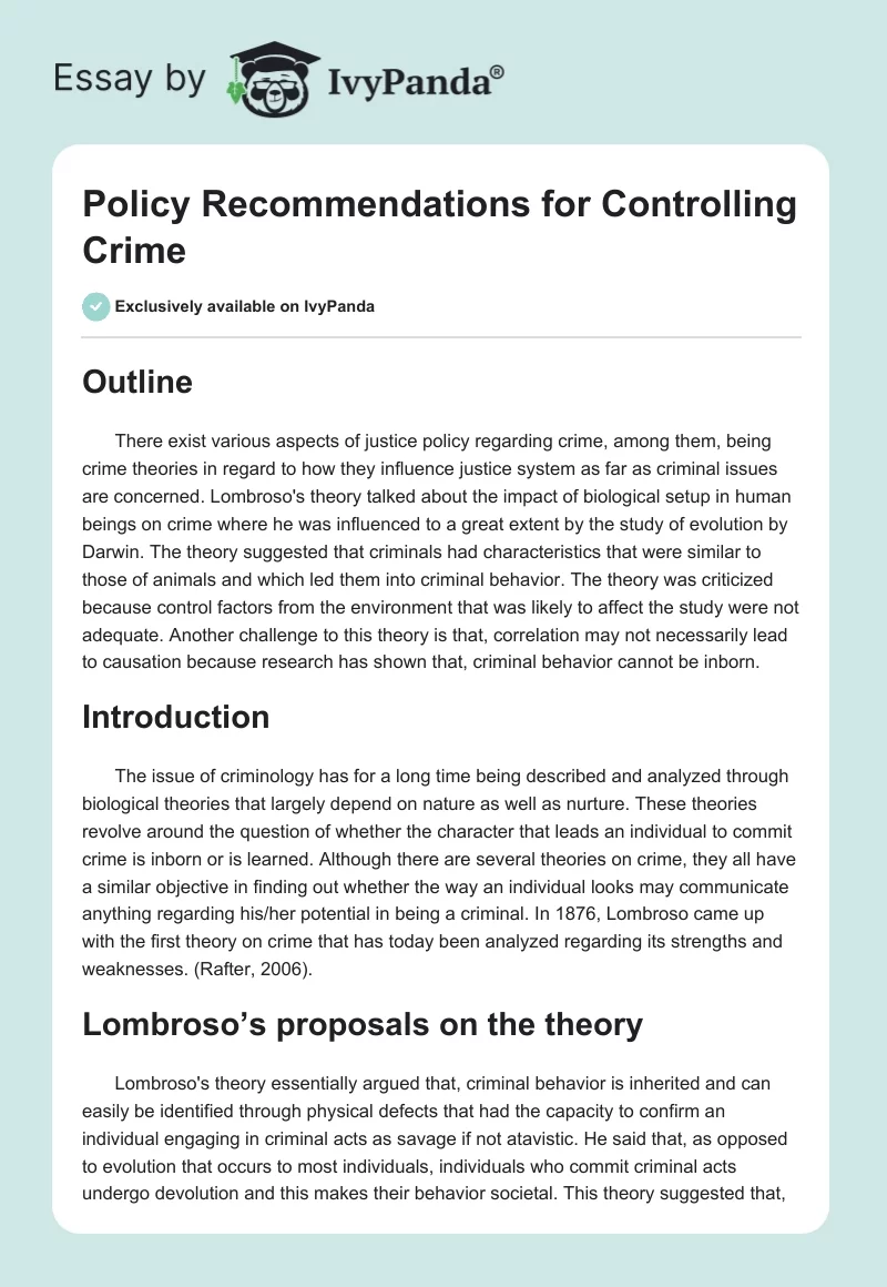 Policy Recommendations for Controlling Crime. Page 1